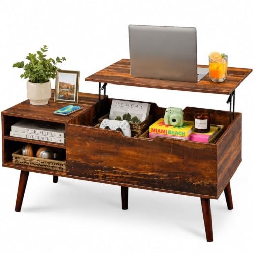 Image of WLIVE 47 inch Lift Top Coffee Table with Hidden Storage+Adjustable Shelf, Brown