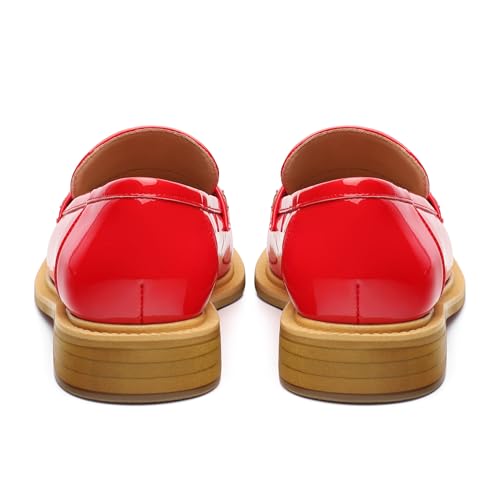 Image of JUSTDANNI Loafers for Women Slip On Shoes with Round Toe 1.2-Inch Low Chunky Block Heel Patent Comfortable Casual Dress Pump Shoes for Wedding Party Work Shopping Dating