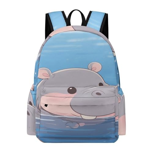 Cute Hippo Printed Backpack Water-Resistant Pack Stylish Bag Lightweight Travel Backpack