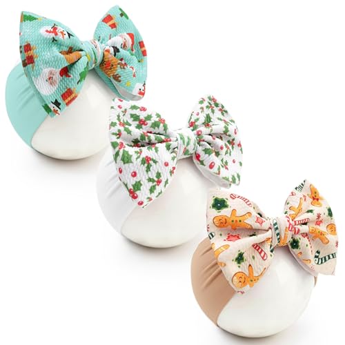 kexinstar Christmas Baby Headbands 3 Pcs Nylon Headbands with Bows for Baby Girl Hair Accessories for Newborns Infants Toddlers Christmas Outfit