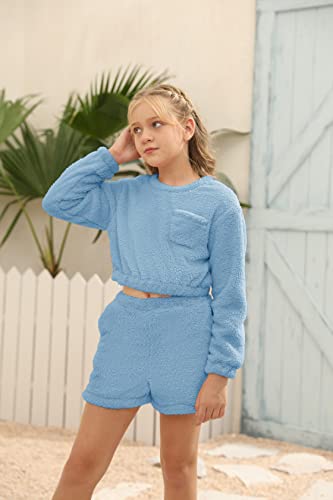 Image of Mafulus Girls Pants Sets Two Pieces Kids Comfy Lightweight Long Sleeve Fleece Sets with Pockets