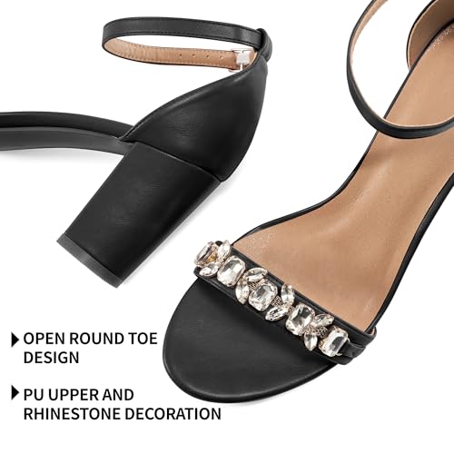 Womens High Heels Comfortable: Open Toe Ankle Strap Chunk Heeled Sandals - Buckle Rhinestone Heel for Prom Wedding3