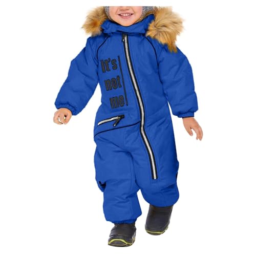 Children Ski Suit Insulated Snow Bib Overalls Thermal Warm Windproof Snowsuit with Removable Hood (Blue #1, 6-7 Years)