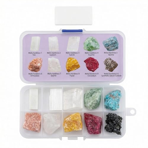 Image of Mohs Hardness Test Kit - Complete Mineral Identification Set 1-10 with Streak Plate | Geology Rock Testing Tool for Professionals, Students & Rockhounds