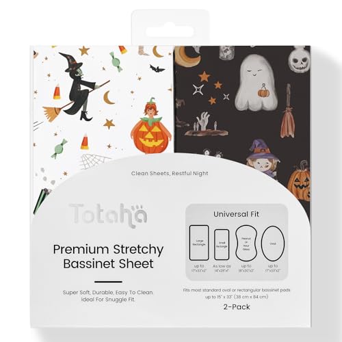 Image of Halloween Bassinet Sheets Fitted, Buttery Soft Cradle Sheets for Girls and Boys- Stretchy Jersey Bedside Bassinet Sheets 2-Pack, Pumpkin, Black Cat, Vampire