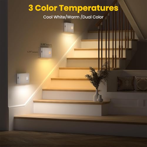 Image of ELEPHANTBOAT 3Pcs Motion Magnetic Night Light 3-Color LED Dimmable Wall Lamp with Motion Sensor 700mAh USB Rechargeable Cordless Wall Light