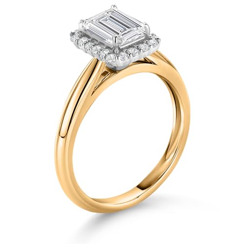 Gem Stone King 10K Yellow and White Gold IGI Certified Lab Grown Diamond Halo Engagement Ring For Women | 1.70 Cttw | Center Emerald Cut Diamond 1.5 Ct | F-G Color | VS1 Clarity3