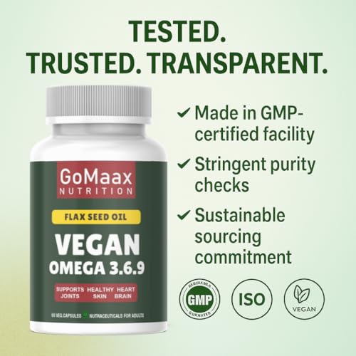 Image of nutrition flaxseed oil vegan omega 3 6 9, flaxseed oil capsules 1000mg per serving, (60 N), omega 3 capsules Good For Heart, Brain, Eye, Skin, Muscles, Bone & Joint Support - Veg 60 Capsules.
