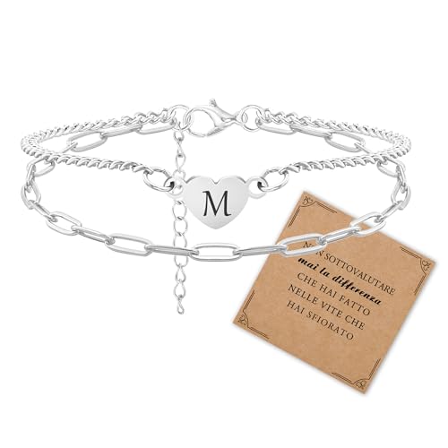 SAMINO Braccialetto a strati Cuore 26 Bracciali con lettere iniziali