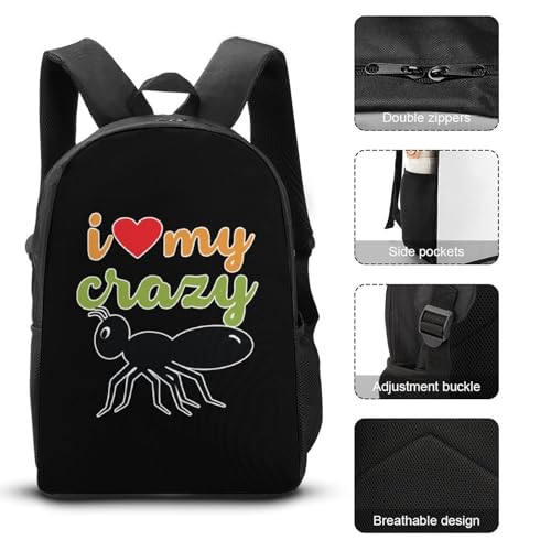 I Love My Crazy Aunt Classic Backpack Lunch Bag Pencil Case 3 Piece Set Travel Daypack3