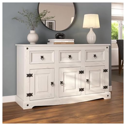 Corona Sideboard All White Country 3 Door 3 Drawer Soild Mexican Pine Wood