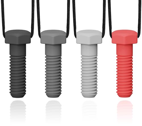 Chew Necklaces for Sensory Kids, 4 Pack Chewy Necklace Sensory Boys and Girls with Autism, ADHD, SPD, Biting, Silicone Teething Necklace Oral Chew Toys for Adults Reduce Chewing Anxiety Fidget