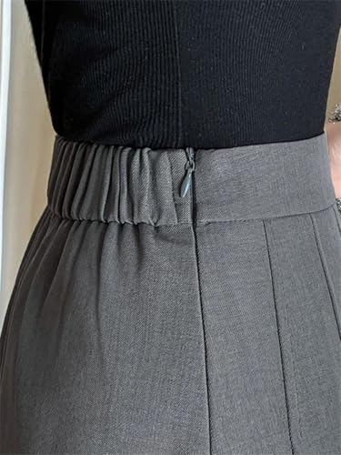 Women's High Waist Elastic A-Line Midi Skirt Office Long Pleated Casual Pull On Skirt4