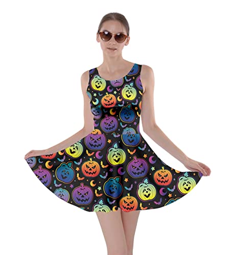 CowCow Womens Halloween Witches Cats Bats Skull Ghost Pumpkin Monster Party Skater Dress, XS-5XL
