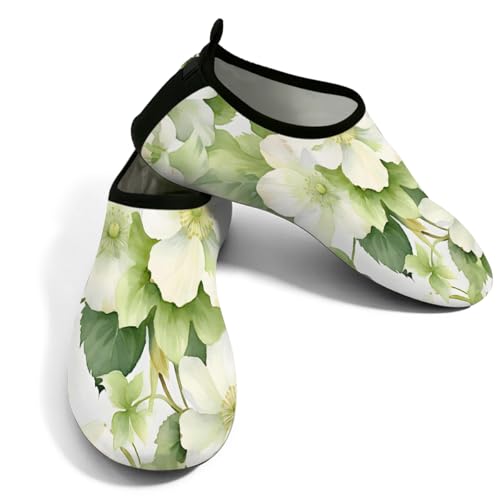 Zapatos de agua para mujeres y hombres, zapatos de playa con flores blancas frescas, calcetines de natación de secado rápido, Flores blancas frescas, 42/42.5 EU