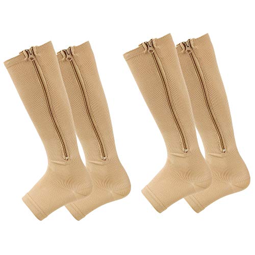 Andoer 2 pares de meias de compressão com zíper perna panturrilha mangas para corrida caminhada esca