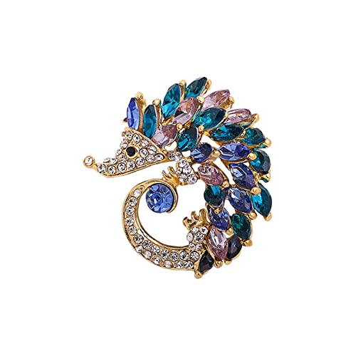Broche de erizo de cristal para mujer, elegante y único broche de regalo de erizo con diamantes de imitación azules, champán, diamantes de imitación de color creado, Cobre Cover