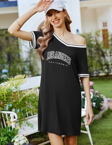 Ekouaer Women's Short Sleeve V-Neck Nightgown | Casual Sleepwear S-XXXL