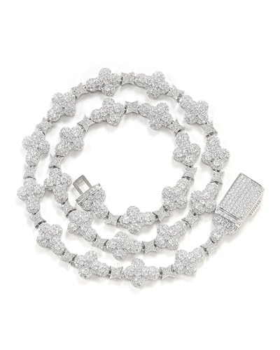 LuxeFlex Iced Out Cross Star Eye Elements Tennis Chain,White Gold Plated 5A Zircon Stones Handmade Cuban Necklace, exquisite Hip Hop Bling Luxury Jewelry Gift