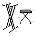 tipatyard Keyboard Stand & Bench Set, Upgrade Heavy Duty Double-X Keyboard Stand, Adjustable & Portable Digital Piano Stand with Locking Straps