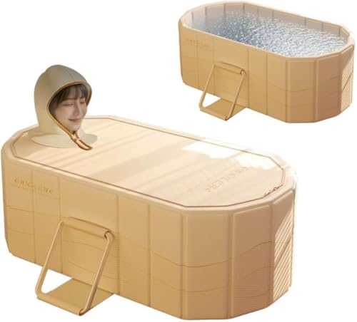 Aoasious ポータブル折りたたみ式バスタブ 1.2M/1.5M カバー付き 家庭用 ホームサウナ 保温機能 コンパクト収納 室内向け 組み立て不要 簡単持ち運び ゴールド (1.5M,ゴールド(断熱蓋付き))