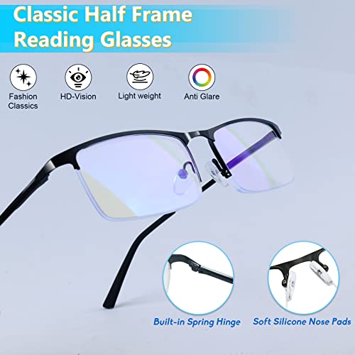 Weimeltoy 3 Pack Blue Light Blocking Reading Glasses For Men, Stylish Half Frame Metal Computer Readers thumb #2