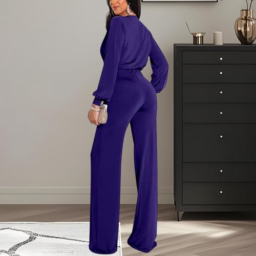 Image of shengfan Formal Jumpsuits for Women Dressy Evening Sexy Deep V Neck Plus Size Long Wide Leg Pants Rompers Clubwear