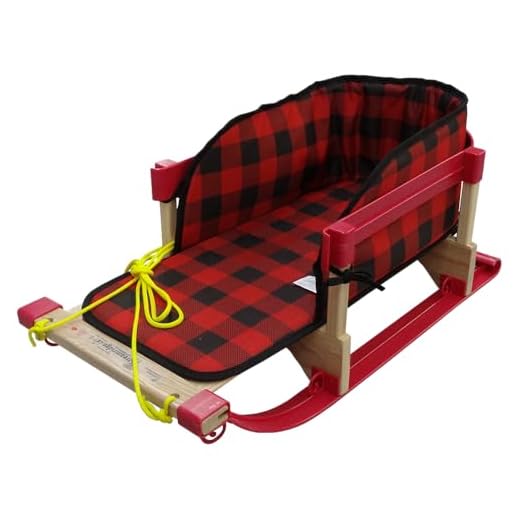 Superio Children Wooden Sled, Snow Sled for Toddlers, Kids Sleigh with Pull Ropes and Cushion, Baby Sled (Sled with Red Cushion, 1 Pack)