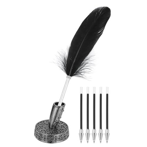 Stylo à bille à plume noire pour un mariage élégant, lot de 5 avec support vintage PATIKIL