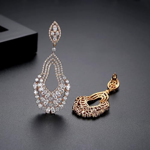 Gold Plated AAAAA Australia Crystal Dangle Earrings for Women | Gold Plated Rhinestone Wedding Bridal Bridesmaid Long Tassel Dangling Earrings | Colorful Cubic Zirconia Chandelier Tassel Stud Drop Dangle Earrings for Women & Teen Girls4