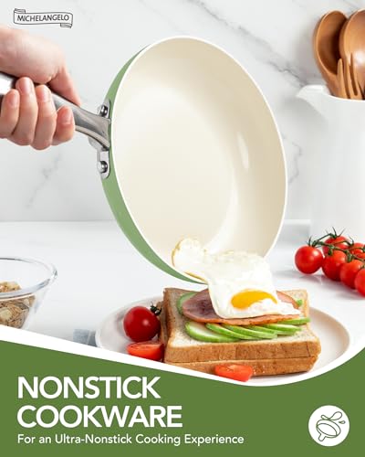 MICHELANGELO Ceramic Pots and Pans Set 8pcs - Nonstick Ceramic Cookware Set, 8-Piece Healthy Cooking Set, Non-Toxic, Oven Safe & Induction Compatible - Green - Image 4