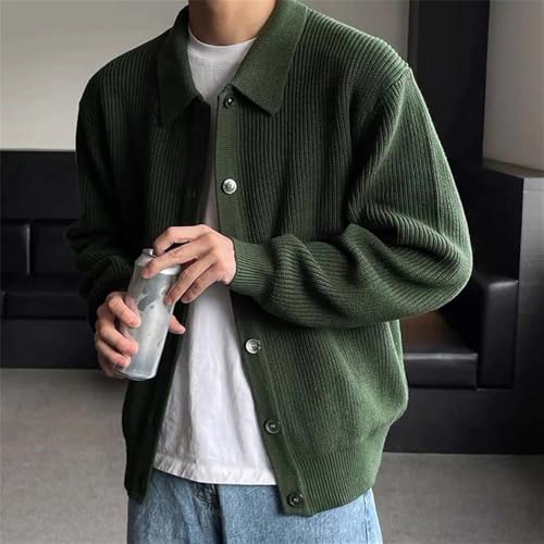 Men Casual Ribbed Button Front Cardigan Sweater Collared Knitwear Long Sleeve Pullover2