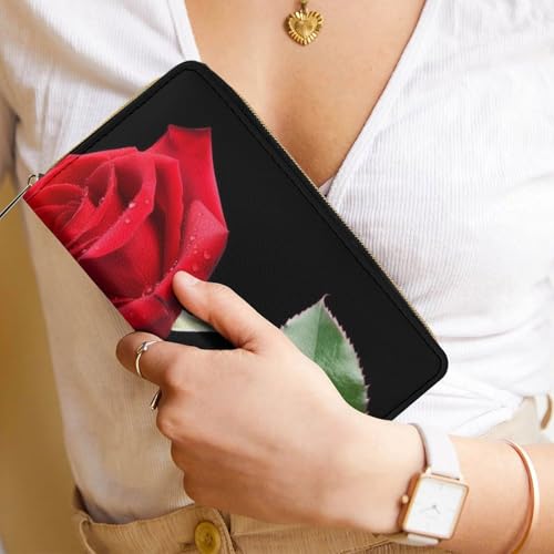Red Rose Psd Print Long Wallet for Women Men PU Leather Card Holder Organizer with Zipper Coin Pocket & Cash Slots 6