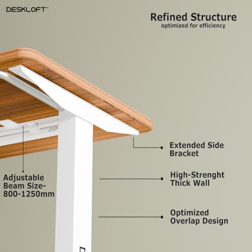 Image of Manual Height Adjustable Desk | Ergonomic Sit Stand Workstation with Walnut Wood Grain Top | Hand Crank Adjustable Computer Table for Home Office (White Frame & Brown Top, 1200 x 600 mm)