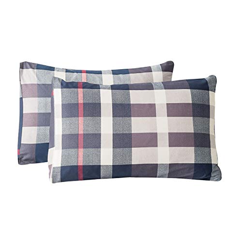 SUSYBAO Navy Plaid Cotton Pillowcases