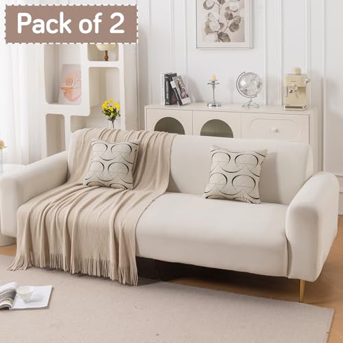 Image of HOKIPO 'Elira Series' Printed Quilted Cushion Cover for Sofa 16x16 Inches, Set of 2, Natural Beige Abstract Art (AR-6231-C4*2)