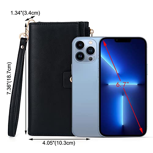Image of UTO Wallet Women Vegan Leather Wristlet Snap Long Purse Credit Card Holder Elegant Clutch
