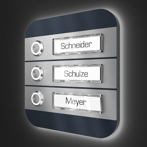 Sonnette 3 plaques nominatives inox RAL 7016 bouton LED extérieur - 5
