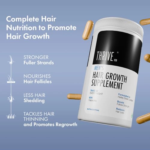 Image of ThriveCo All-in-One Hair Growth Vitamin with Biotin, Omega 3, Vitamin-E, Ashwagandha and Natural Extracts, 60 Capsules | Supports Hair Strength & Skin Health