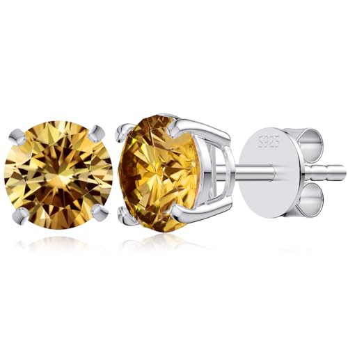 Moissanite Stud Earrings, 1-2 CT Diamond Earrings 18K White Gold Plated/S925 Sterling Silver Earring（Blue/Yellow/Green)