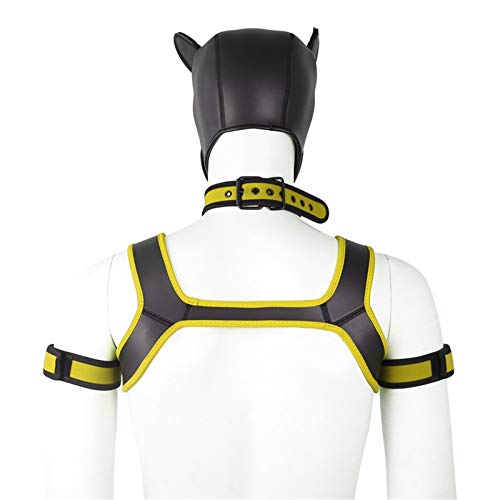YiQin RWSX Weiche Latex-Hundemaske mit Ohren, Welpenmaske für Cosplay-Party-Maskerade Set (Maske, Halsband, Armbinde, Riemen) (Color : Yellow, Size : X-Large)