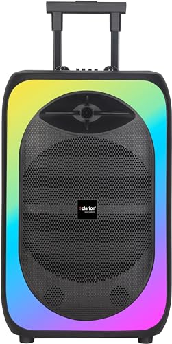 Image of Clarion JM-Kelvin 15 80 Watts RMS, Trolley Speaker with Bluetooth v5.0, LED Display & Wireless Mics, USB, mSD, AUX Input, Mic in, FM Radio and RGB Lighting Effects