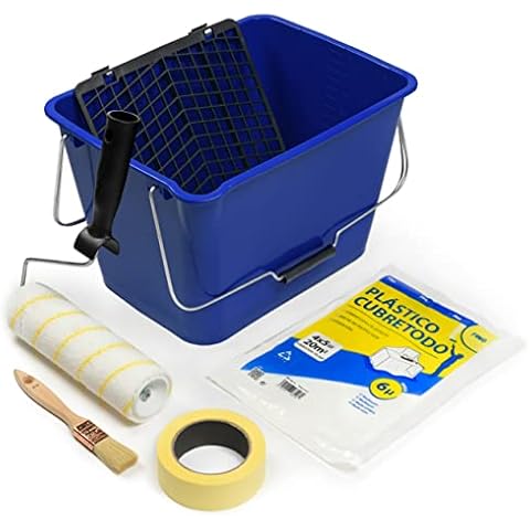 Tecno Prodist TECPINT-Kit Special Interior Application-Non-Drip Paint Roller Professional Quality with Bucket, Grid, Tape, Cover, Brush, 5 Pieces Cover