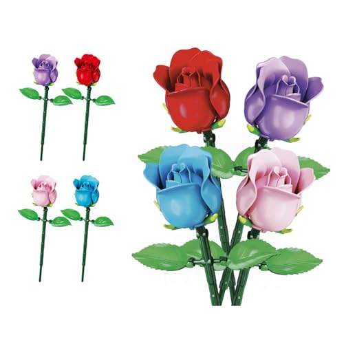 FLOWERS Rosa 3D da Costruire, Set Costruzioni 50 Pezzi, Fiore Assemblabile Decorativo, 4 Colori Assortiti, Gioco Creativo 6+