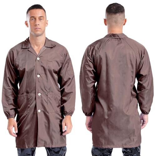 Image of iiniim Unisex Women Men Long Sleeve Work Coat Button Down Wear Resistant Jacket Dustproof Lab Coat