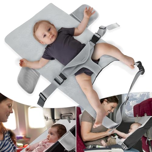 Image of LoTanop Toddler Airplane Bed for 1-12 Months Old Baby, Portable Toddler Bed, Baby Travel Essentials for Flying, Suitable for Airplanes (Gray)