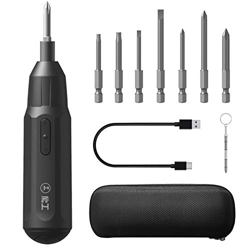 電動ドライバー 小型 Umimile Type-C充電式 3.6V 手動/電動 ドライバー ビット7本付き 140g超軽量 コンパクト コードレス 収納ケース付き 日本語説明書付き