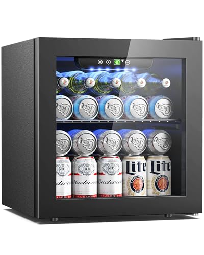 Image of Feelfunn 50 Can Beverage Refrigerator Cooler - 1.3 Cu.Ft Mini Fridge with Glass Door, Soda Beer Drink Wine Fridge, Countertop Small Refrigerator for Bedroom Office Home Dorm Bar, Black
