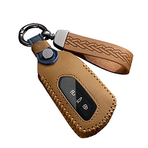 Coque de clé VW ID.4 et Golf 8 en cuir marron vintage élégant