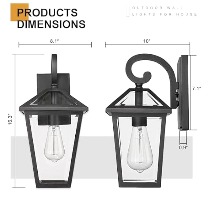 Outdoor Light Fixtures Wall Mount Exterior Wall Lanterns Outside Wall Sconces Front Porch Lights Black